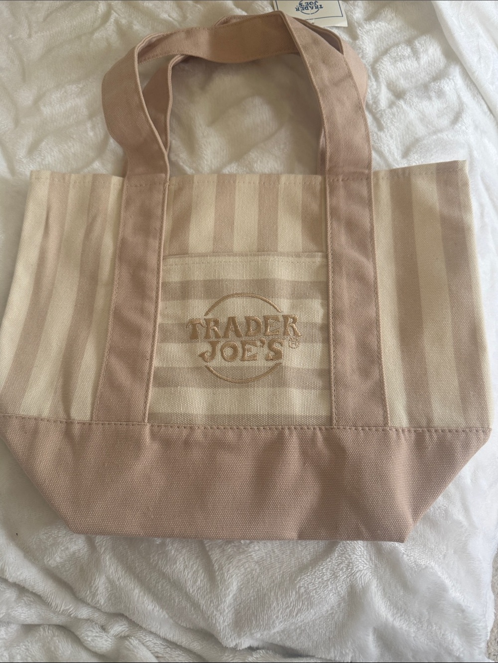 Trader Joe’s Women's Striped Canvas Tote Bag in Beige